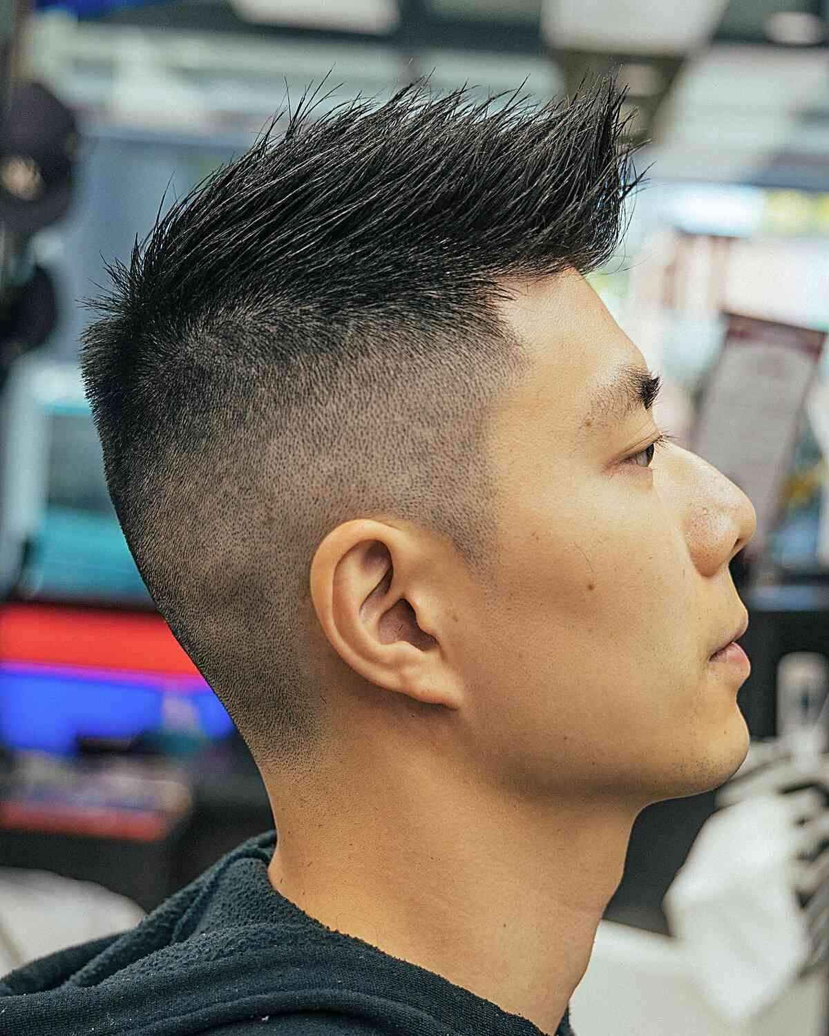 A bold, edgy faux hawk inspired quiff hairstyle.