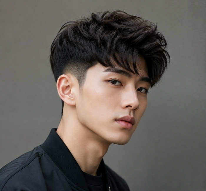 Two Block Shadow Fade haircut with textured top and faded sides.