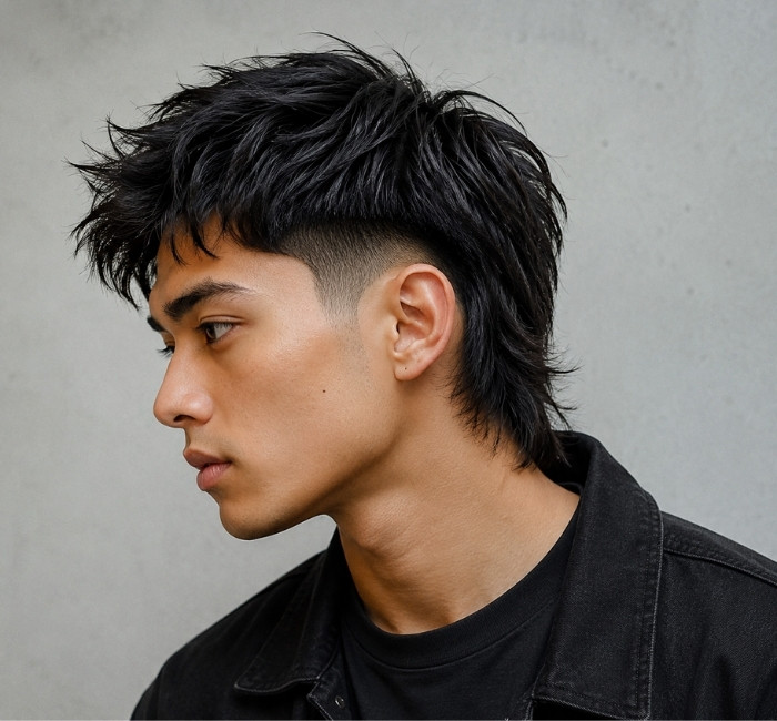 Two Block Mullet Fade haircut with textured top and faded sides.