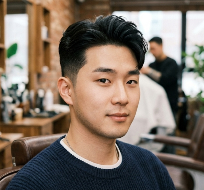  Two block low fade haircut with fade near the ear and long top
