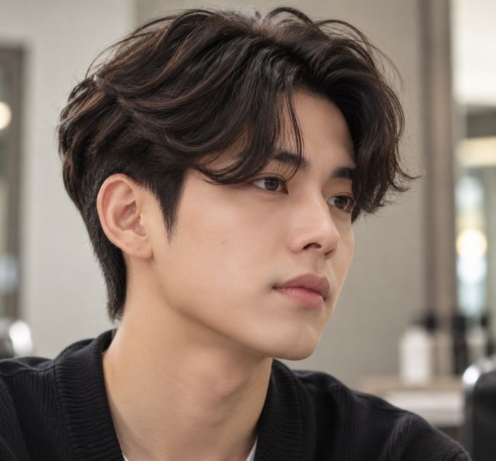 Korean man with C-curl hair ends