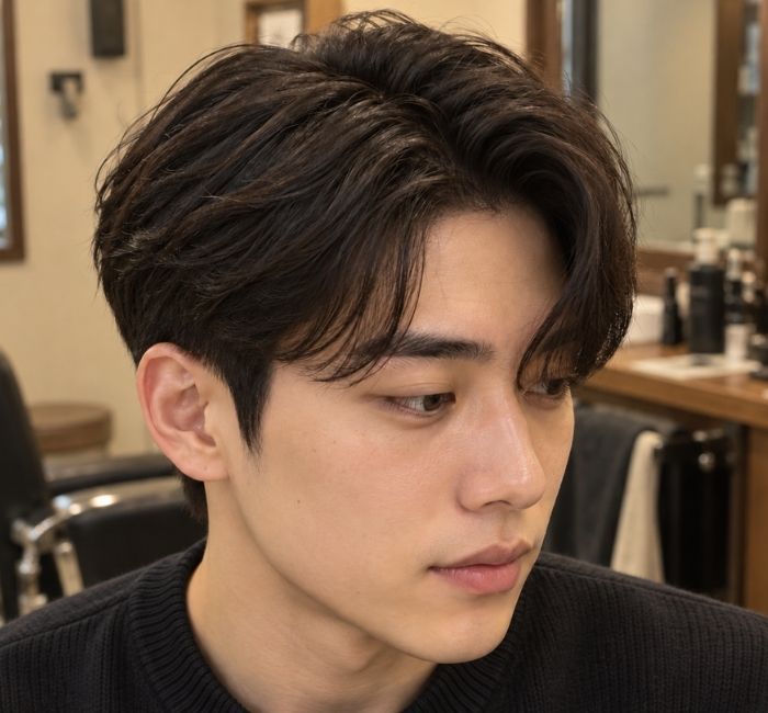 Korean man with comma hair fringe