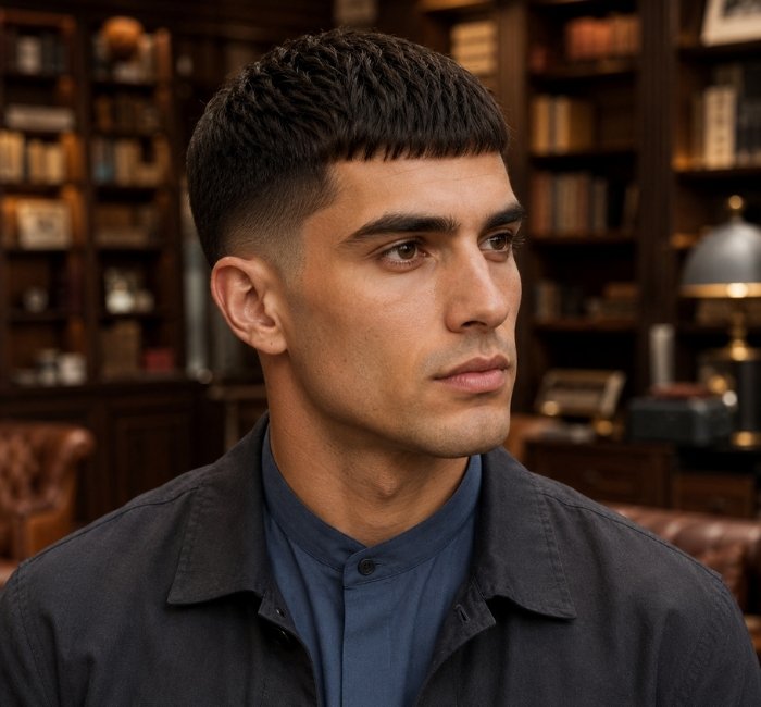 French crop haircut for straight hair with choppy fringe and tapered sides