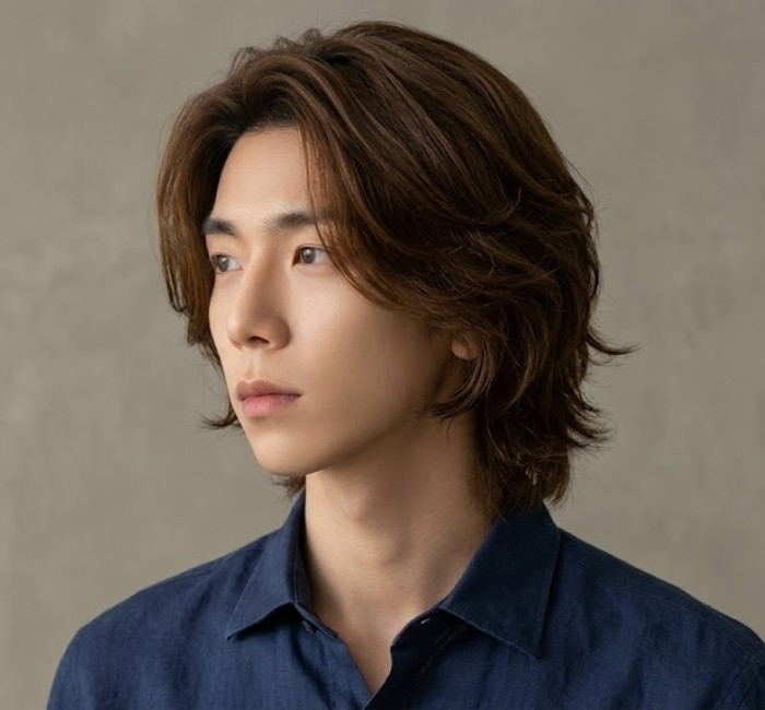 Korean natural flow hairstyle with layered strands, soft volume, and effortless styling for men