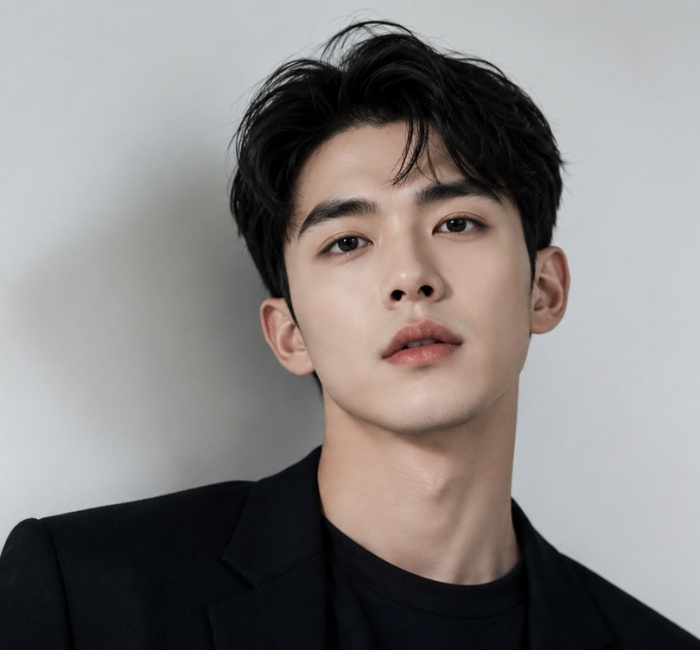 Korean medium hairstyle with layered sides, natural top volume, and balanced style for versatile men