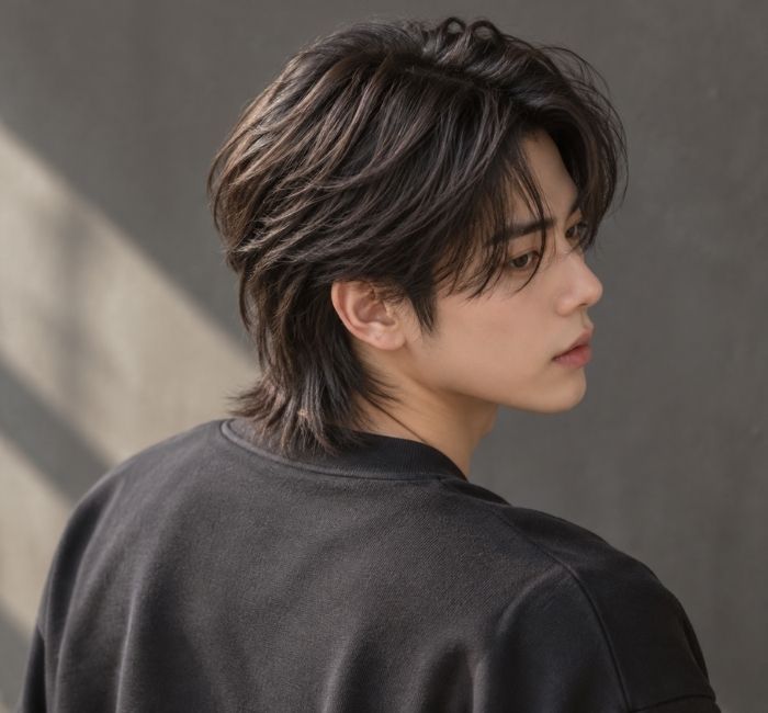 Korean man with a layered wolf cut