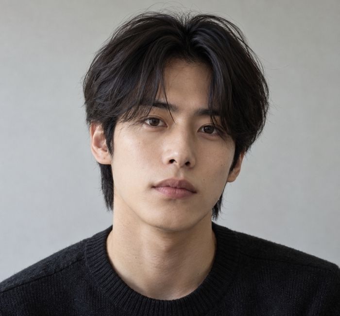 Korean man with curtain-parted hair