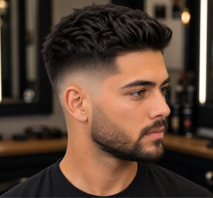 Rear view of a V-shaped fade at the neckline