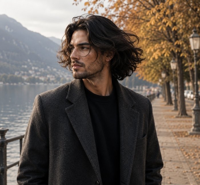 Long middle part flow hairstyle for men
