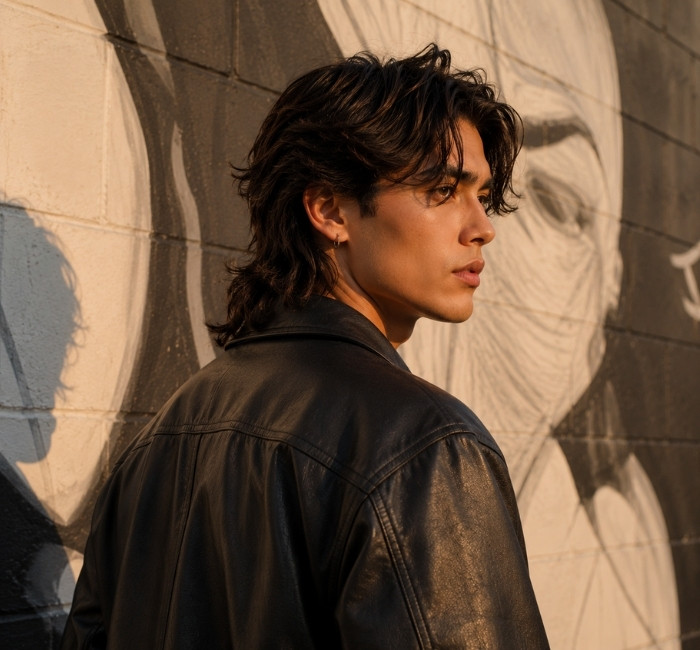 Modern middle part mullet with textured front and longer back