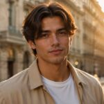 Men’s middle part hairstyle with soft texture and natural volume