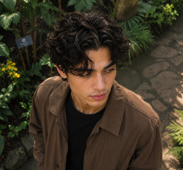 Curly middle part hairstyle with defined natural curls