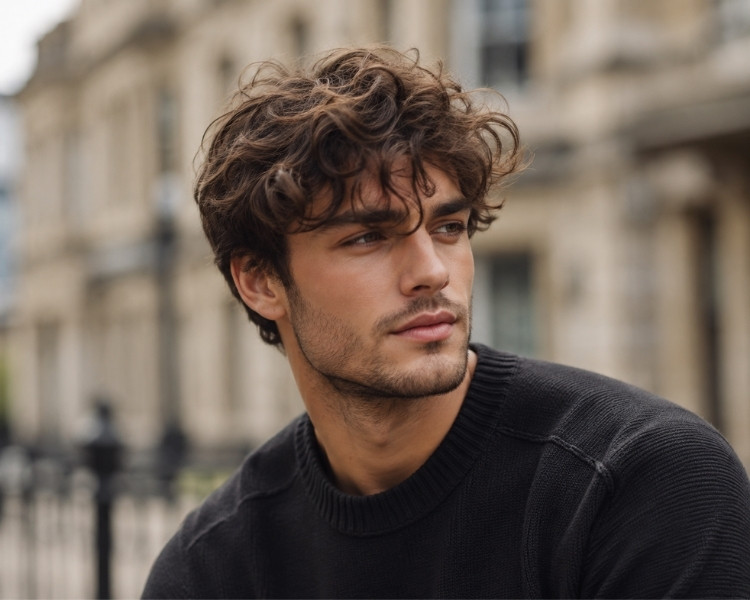 Young man with messy textured hair styled in a natural modern grooming look.