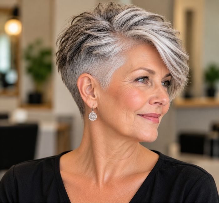 Short undercut hairstyle for women over 60