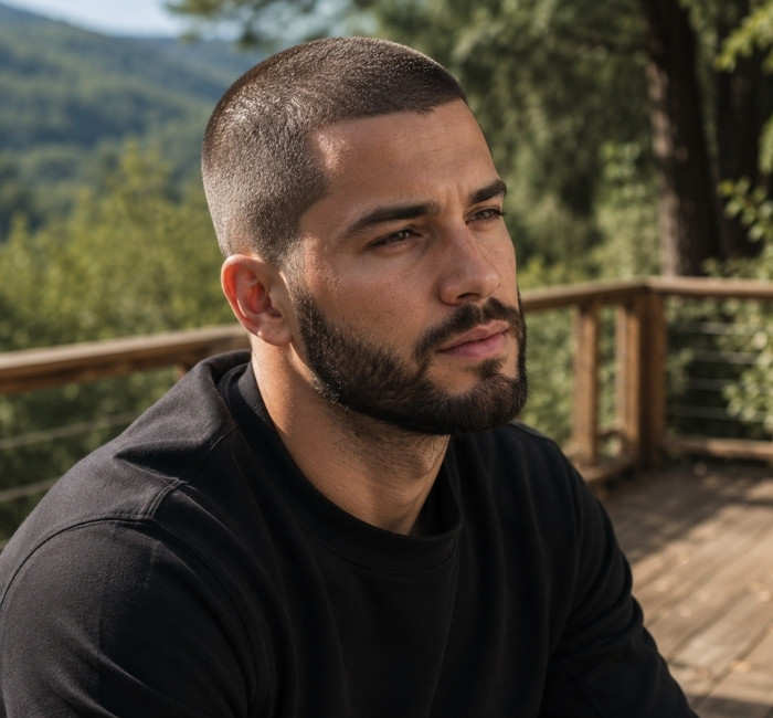 Buzz cut with beard style for men with thinning hair