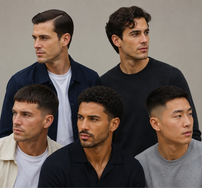 Men with classic haircuts on straight wavy curly thick and fine hair