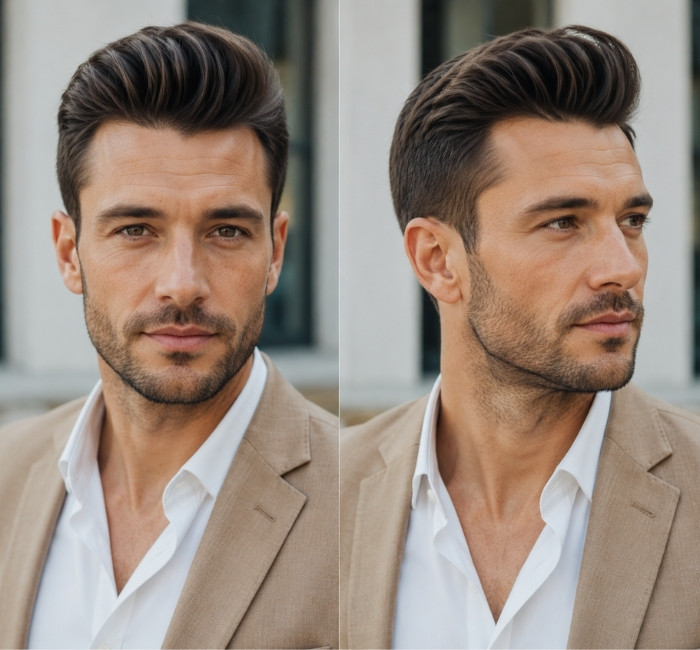 Man with a classic quiff haircut and lifted front section