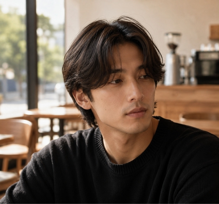 Fine hair curtain haircut for men with lightweight volume and textured layers
