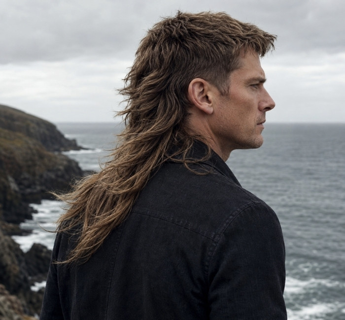 long mullet hairstyle for men with wavy hair