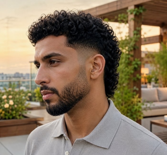 temple fade mullet men with curls