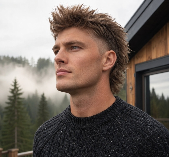 fluffy mullet with high razor fade men