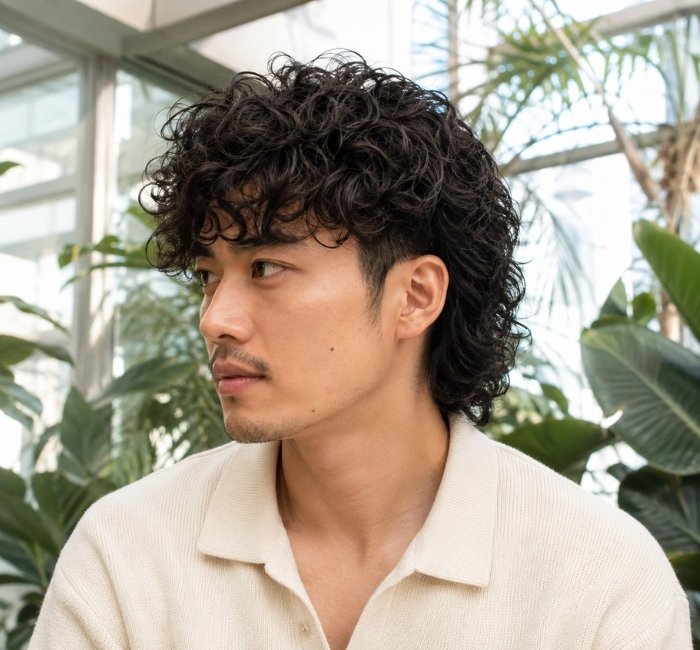 permed mullet taper haircut men