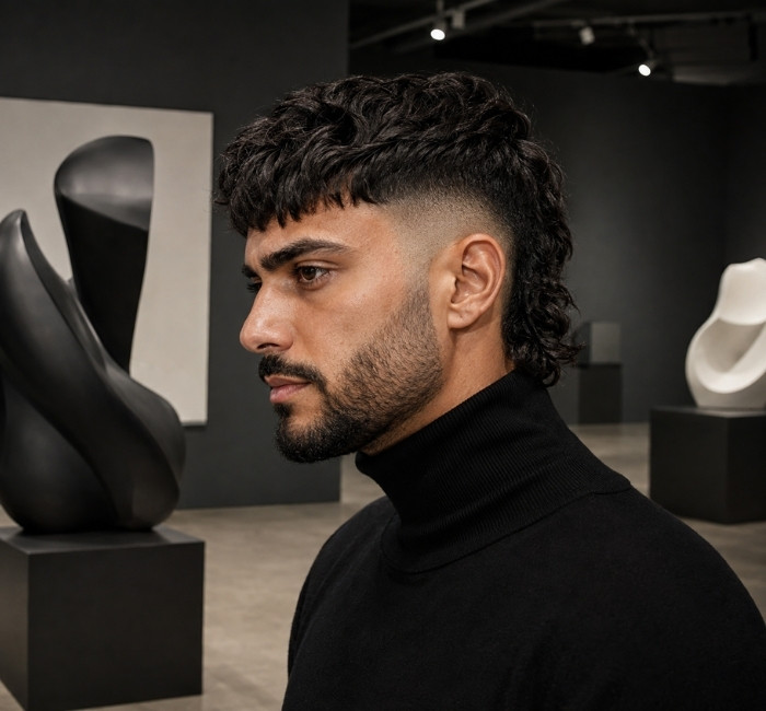mullet fade high contrast men's haircut