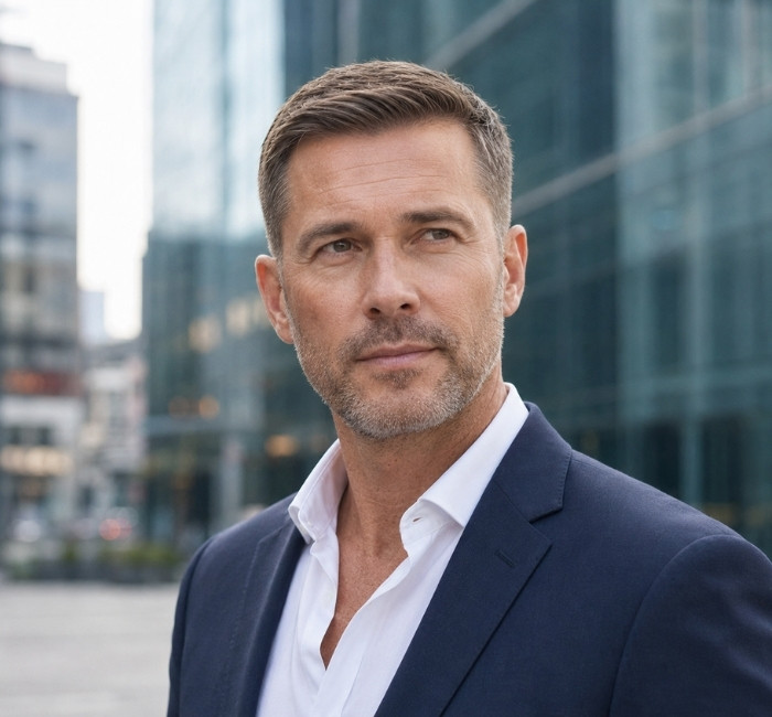 Regulation haircut style for men with thin hair and professional appearance