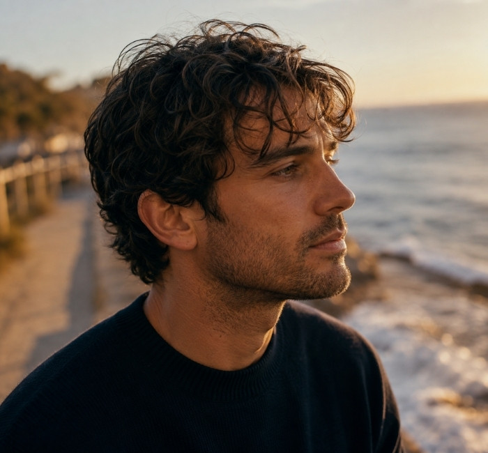 Short messy waves hairstyle for men with thin wavy hair