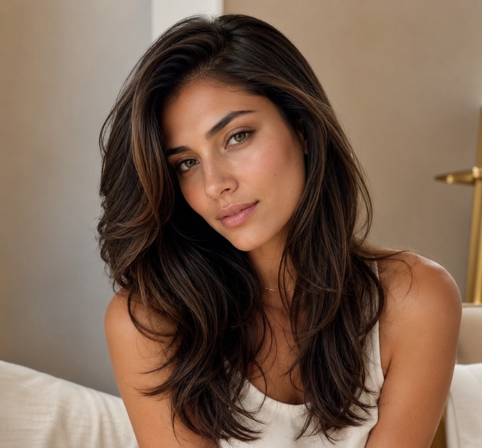 Woman with subtle butterfly layers and softly blended long hair