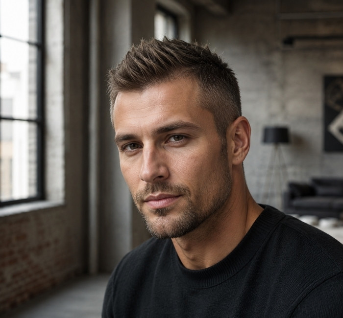 Subtle faux hawk haircut style for men with thin hair and textured center